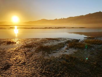 View of beach at sunset