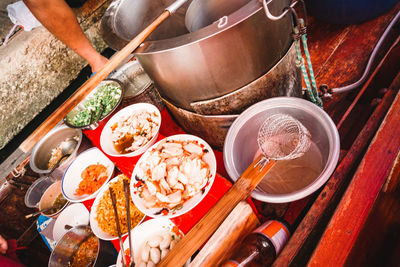 High angle view of food on a boat