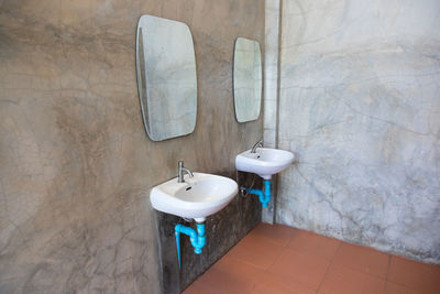 High angle view of faucet in bathroom