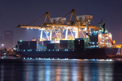 Illuminated commercial dock at night