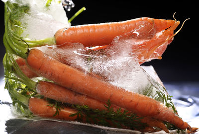 Close-up of frozen carrots 