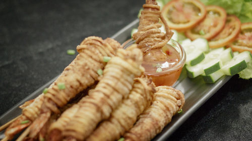 Close-up of served food in plate