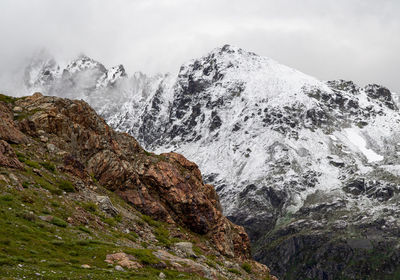 Scenic view of snowcapped mountains against sky