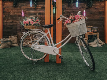 Bicycle parked in basket