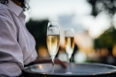 Luxury wine and champagne  for fine dining with and glassware, beautiful blurred  background. 