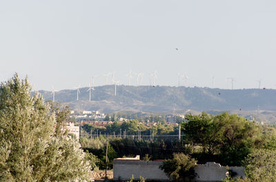 View of cityscape against clear sky