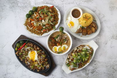 High angle view of food on table