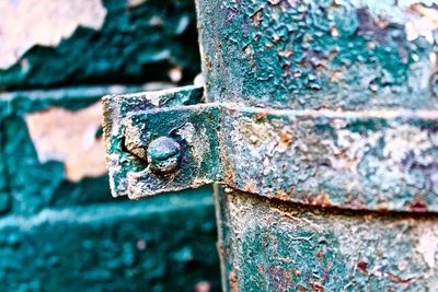 Close-up of rusty metal against wall