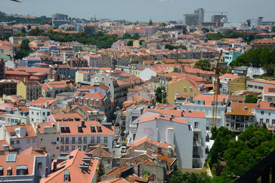 High angle view of buildings in city