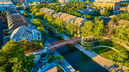 High angle view of buildings in city