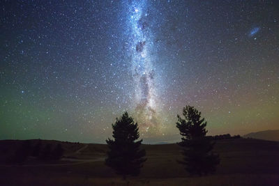 Silhouette trees against sky at night