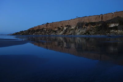 Scenic view of lake against clear blue sky