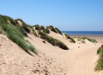 Scenic view of beach against clear sky