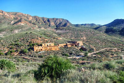 Scenic view of mountains against clear sky