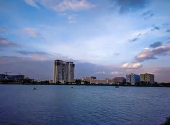 View of cityscape at sunset