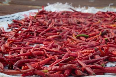 Close-up of red chili peppers for sale