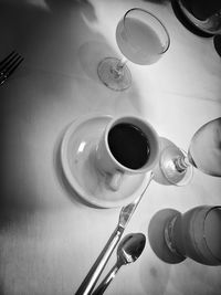 High angle view of coffee on table