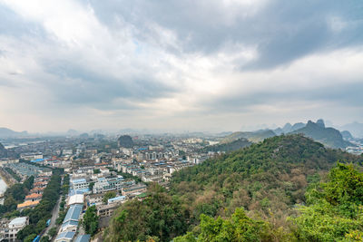 High angle view of townscape against sky