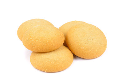 Close-up of cookies against white background