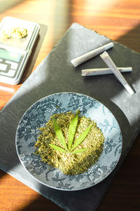 High angle view of food on table