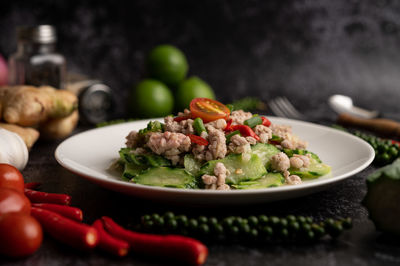 Close-up of salad in bowl on table