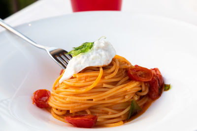 Close-up of noodles in plate