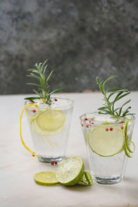 Fresh fruit salad in glass on table