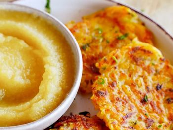 Close-up of food in plate on table
