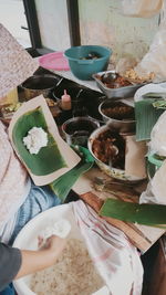 High angle view of food on table