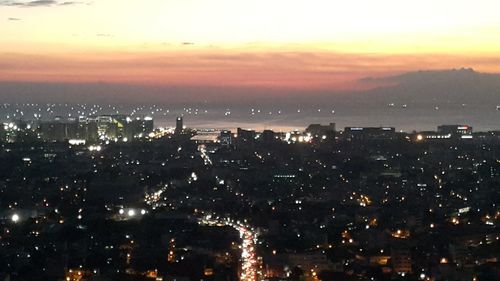 High angle view of city at night