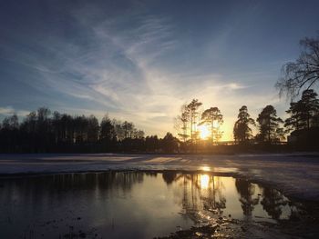 Scenic view of lake against sky during sunset