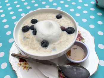 High angle view of breakfast on table