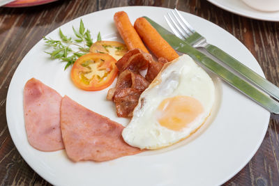 High angle view of food in plate on table