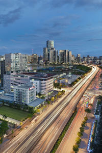 High angle view of city at waterfront