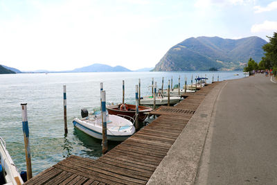 Panoramic view of pier on lake against sky