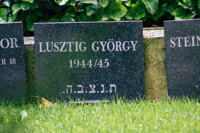 Information sign on grass