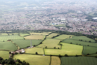 High angle view of agricultural landscape