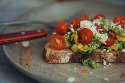 Close-up of breakfast served in plate