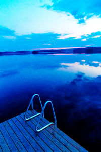 Scenic view of calm lake against blue sky