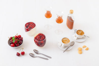 High angle view of various fruits on table