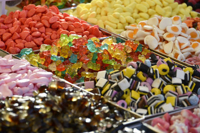 Close-up of multi colored vegetables for sale in market