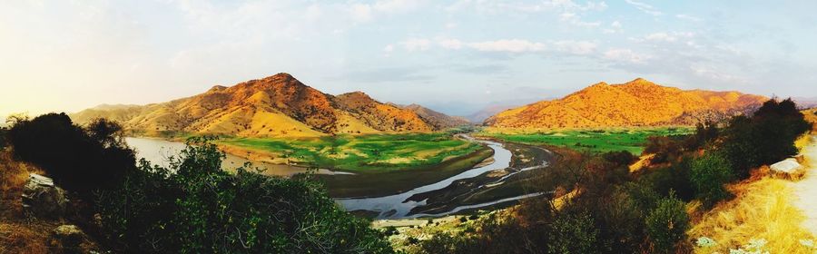 Panoramic view of mountains against sky