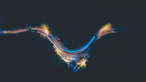 Light trails on road at night