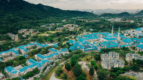 High angle view of townscape and buildings in city