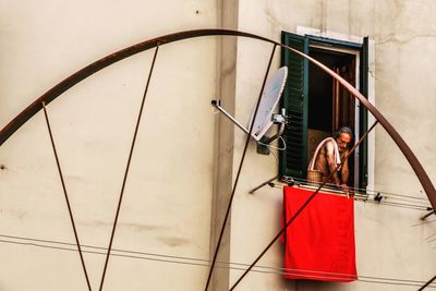 Man with red umbrella