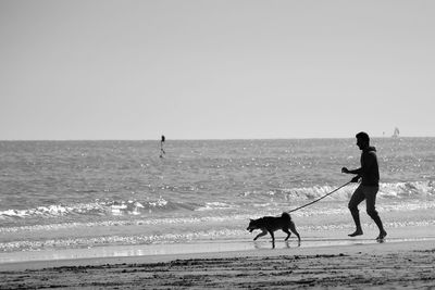 People with dog on beach