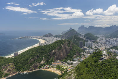 Beautiful view from sugar loaf cable car to green rainforest mountains