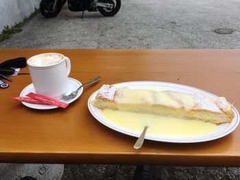 High angle view of breakfast on table