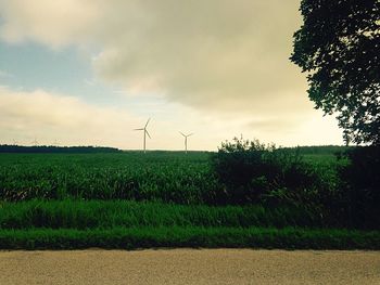 Scenic view of field against cloudy sky