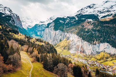 Panoramic shot of trees and mountains against sky